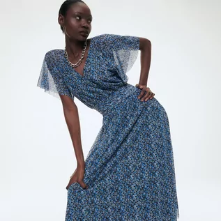Sukienki - Reserved Sukienka z dekoracyjnymi rękawami - Niebieski - grafika 1