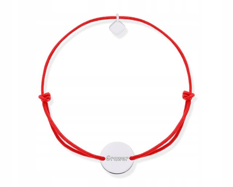 Bransoletka Sznurkowa Gładka Zawieszka + Grawer Czerwony Sznurek Srebro 925