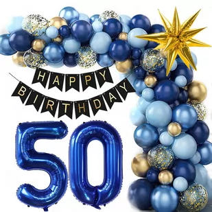 ZESTAW BALONÓW NA 50 URODZINY GRANATOWO ZŁOTY 136SZT - Balony i akcesoria - miniaturka - grafika 1