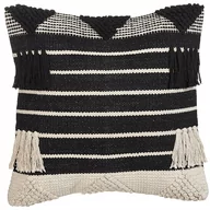 Poduszki dekoracyjne - Bawełniana Poduszka Dekoracyjna Geometryczny Wzór 50 X 50 Cm Beżowo-czarna Chittoor - miniaturka - grafika 1