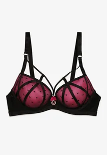 Czarno-Fuksjowy Biustonosz Full Cup z Ozdobnymi Paseczkami Iorelle - Biustonosze - miniaturka - grafika 1
