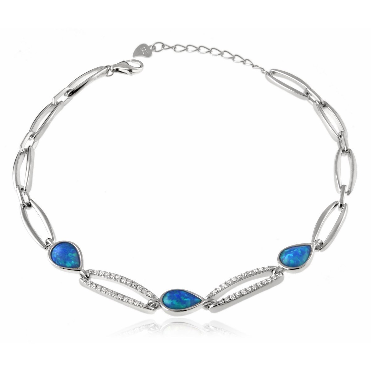 Bransoleta elegancka z niebieskim opalem Srebro 925 rodowane
