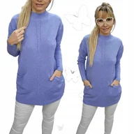 Swetry damskie - SWETER DAMSKI PÓŁGOLF wełna wiskoza co dzień kieszonki tunika 44 46 2XL 3XL - miniaturka - grafika 1