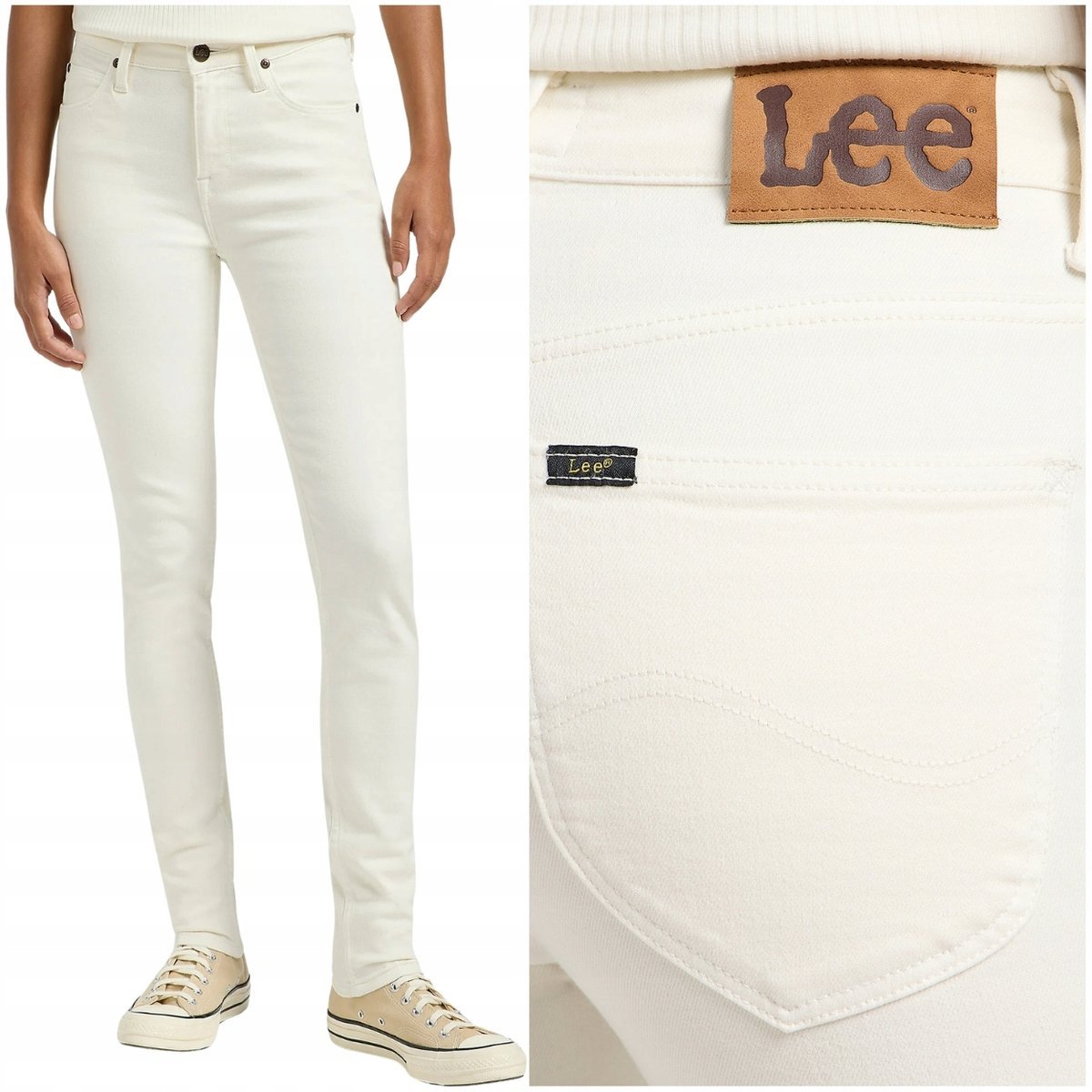 Lee SCARLETT HIGH białe wysokie damskie spodnie jeansowe rurki W30 L33