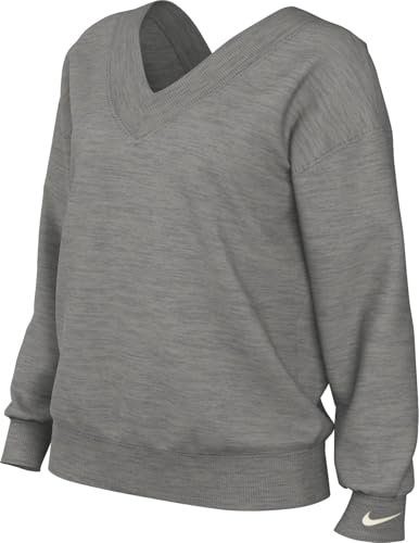 Nike FB8317-063 W NSW PHNX FLC OS Vneck SWTSH Długa koszulka damska Dk Grey Heather/Sail Rozmiar M-T