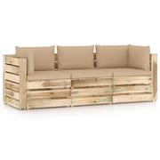 Meble ogrodowe - Ogrodowa sofa 3-os z poduszkami, impregnowane na zielono drewno kod: V-3074558 - miniaturka - grafika 1