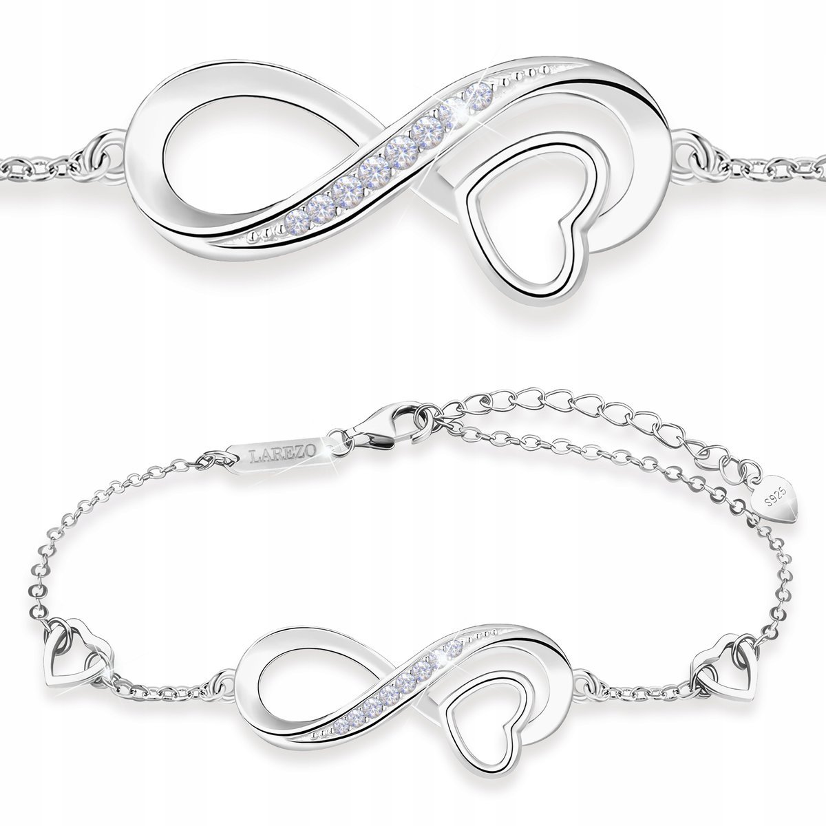 Bransoletka Srebrna Nieskończoność Serce Wieczna Miłość Cyrkonia SREBRO 925