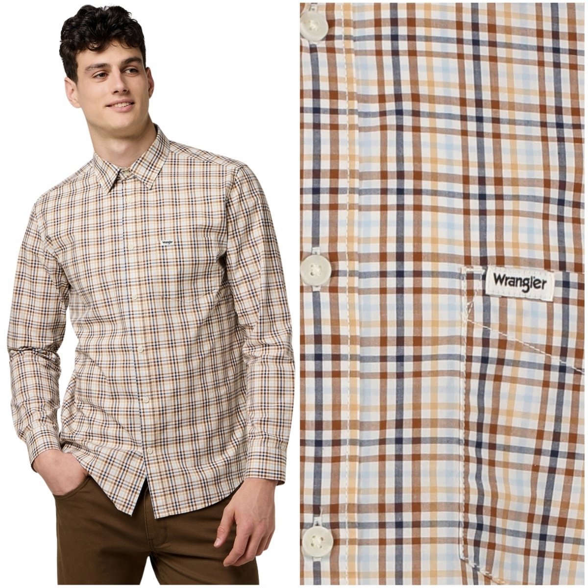 Wrangler 1 PKT POPLIN SHIRT White koszula bawełniana męska w kratę XXL
