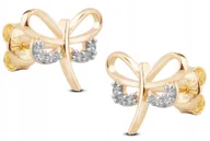 Biżuteria dla dzieci - ZŁOTE KOLCZYKI NA SZTYFT Z BIAŁYMI KAMIENIAMI WAŻKI DRAGONFLY 14KT 585 - miniaturka - grafika 1