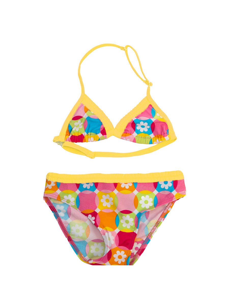 Dziewczęcy kostium kąpielowy kwiatuszki w kółkach żółty Mariss r.116/122