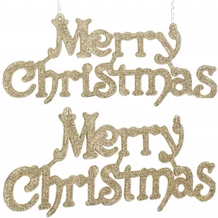 Ozdoba choinkowa 2 szt. napis Merry Christmas zawieszka świąteczna 24cm złota - Bombki - miniaturka - grafika 1