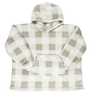 Bluzy damskie - Bluza Ocieplana Długa/Snuddie W Kratę Beżowa/Biała - miniaturka - grafika 1