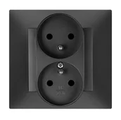 Gniazdka elektryczne - Czarne gniazdo podwójne z uziemieniem modułowe CARLA 1743-09 ELEKTRO-PLAST - miniaturka - grafika 1