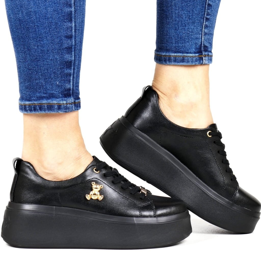 SNEAKERSY DAMSKIE ZE SKÓRY NA KOTURNIE GRUBEJ PODESZWIE FILIPPO 6246 CZARNE