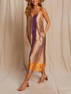 Sukienki - Milan Kiss Sukienka w kolorze beżowo-fioletowym - miniaturka - grafika 1