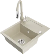 Zlewozmywaki z baterią - Mexen Enzo zlewozmywak granitowy 1-komorowy z ociekaczem i baterią kuchenną Savita, beżowy - 6506-69-672601-69 - miniaturka - grafika 1