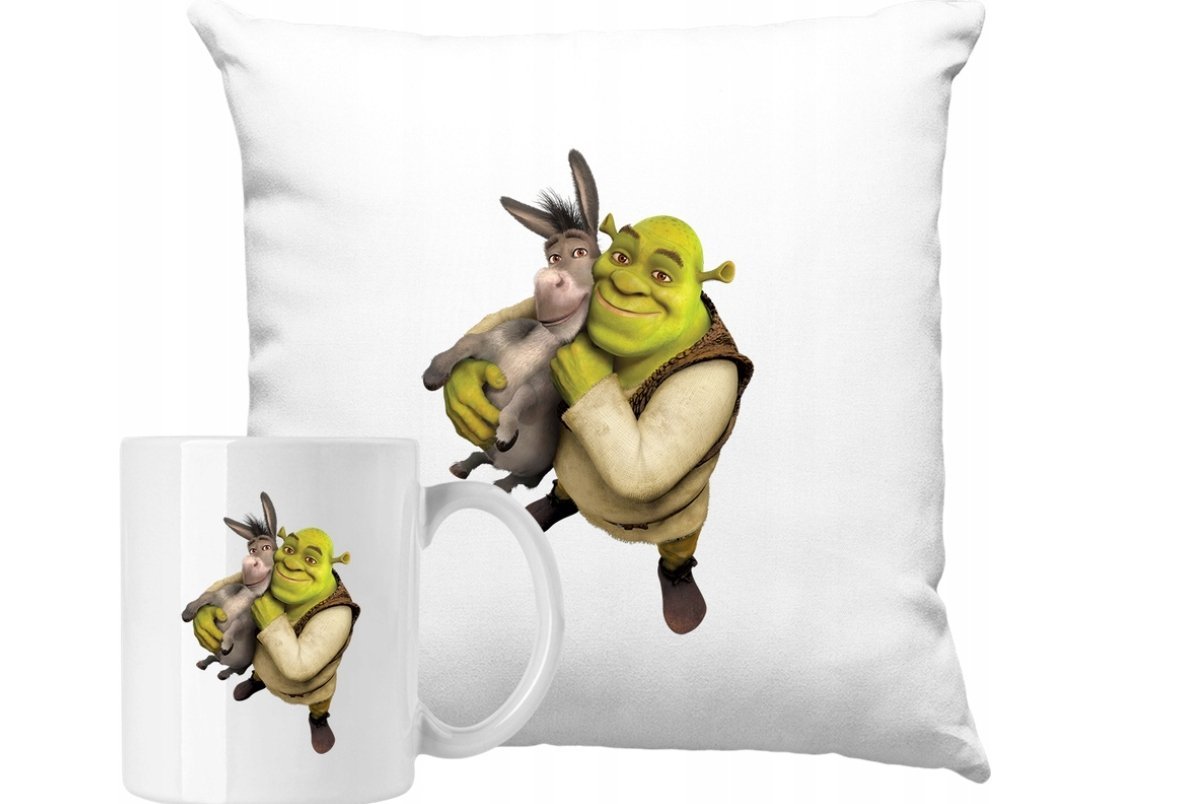 ZESTAW PODUSZKA + KUBEK Shrek Osioł Bajka Pomysł Na Prezent +IMIĘ