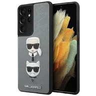 Etui i futerały do telefonów - Karl Lagerfeld Saffiano Karl &amp; Choupette Heads Etui na Samsung Galaxy S21 Ultra (srebrny) KLHCS21LSAKICKCSL - miniaturka - grafika 1