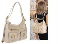 Torebki damskie - Torebka Damska Shopper Plecak Miejska 2w1 Worek na Ramię EC3165 Beżowa - miniaturka - grafika 1