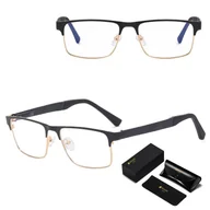 Okulary korekcyjne, oprawki, szkła - Metalowe męskie okulary zerówki z filtrem Blue Light do komputera 25139A czarne/złote + akcesoria - miniaturka - grafika 1