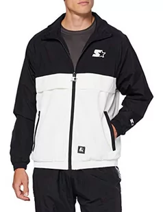 STARTER BLACK LABEL Kurtka męska Crinkle Jogging Track Jacket z wyszywanym logo, sportowa kurtka streetwear, czarna/biała, rozmiar S do XXL, czarny/biały, S - Kurtki męskie - miniaturka - grafika 1
