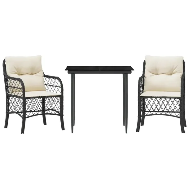 Zestaw Bistro do Ogrodu, Rattan PE i Stal, Czarny, Stół 80x80x74 cm, Krze