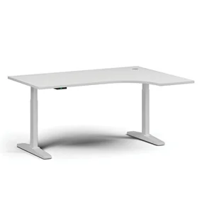 Stół z regulacją wysokości, elektryczny, 675-1325 mm, narożnik prawy, blat 1600x1200 mm, podstawa biała, biała - Stoły i stoliki do biura - miniaturka - grafika 1