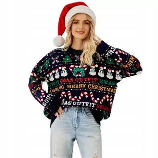 Swetry damskie - Modny Ciepły Sweter Świąteczny Oversize Świąteczne Wzory Choinki Śnieżki -l - grafika 1