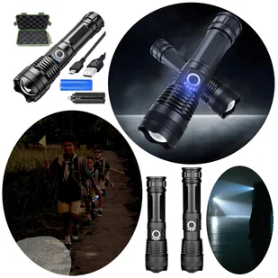 Latarka LED mocna taktyczna USB akumulator 2200 mAh / baterie 1500 lumenów - Latarki - miniaturka - grafika 1