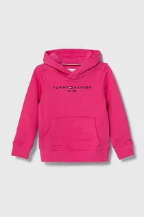 Bluzy dla dziewczynek - Tommy Hilfiger bluza bawełniana dziecięca kolor różowy z kapturem z aplikacją - grafika 1