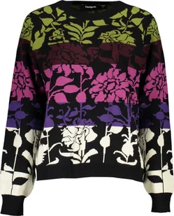 Desigual Damski piękny sweter w kontrastowe kwiaty DESIGUAL XL - Swetry damskie - miniaturka - grafika 1