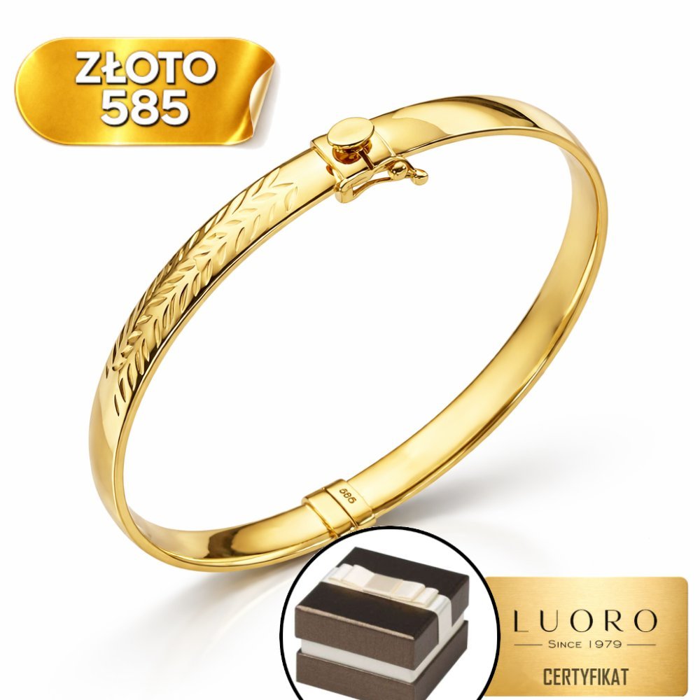 BRANSOLETKA ZŁOTA 585 14K SZTYWNA OVAL DIAMENTOWANA ELEGANCKA 6 CM