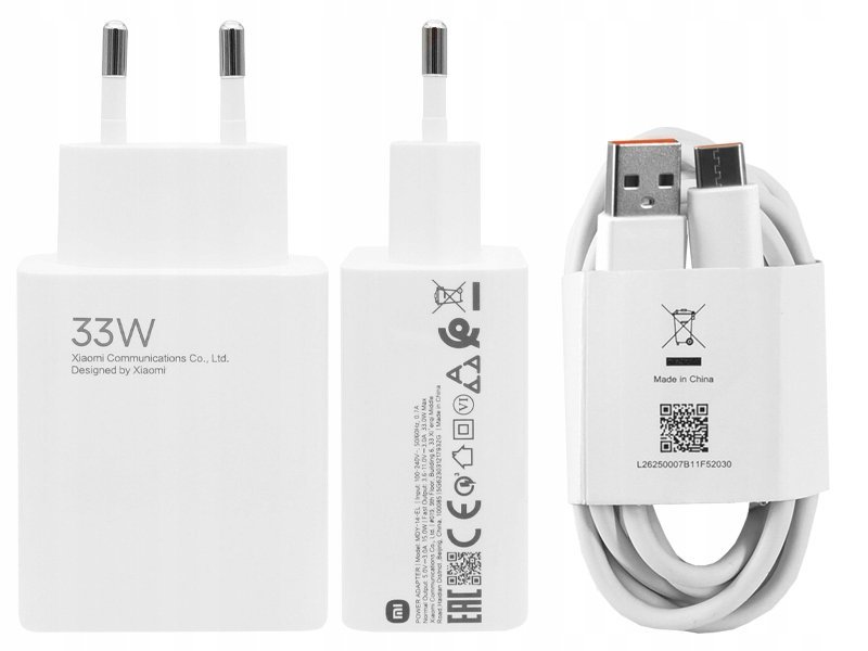 Xiaomi charger33W + kabel USB-C 3A biała Oryginalna Ładowarka sieciowa