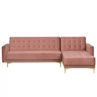 Sofy i kanapy - Beliani Sofa lewostronna różowa welurowa rozkładana ABERDEEN - miniaturka - grafika 1