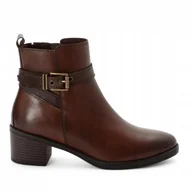 Botki damskie - MARCO TOZZI BRĄZOWE BOTKI Z SUWAKIEM NA SŁUPKU ZE SKÓRY 38 J0A - miniaturka - grafika 1