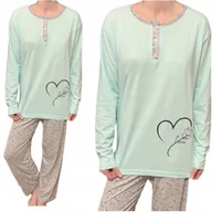 Piżamy damskie - Piżama damska długi rękaw/długie spodnie mięta serce kwiat 3XL - miniaturka - grafika 1