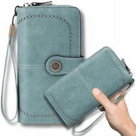 Portfele - Portfel damski skórzany duży lakierowany pojemny RFID z paskiem niebieski - miniaturka - grafika 1