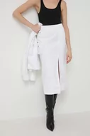 Spódnice - Armani Exchange spódnica jeansowa kolor biały midi prosta - miniaturka - grafika 1