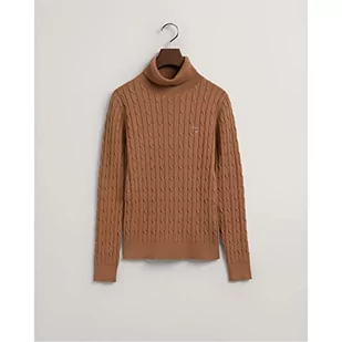 GANT Damski sweter ze stretchem Cotton Cable Turtle Neck Pullover, Roasted Walnut, S - Swetry damskie - miniaturka - grafika 1