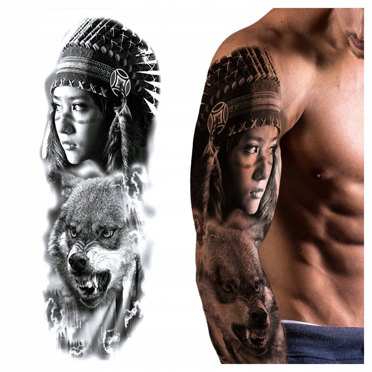 TATUAŻ ZMYWALNY RĘKAW WILK WŚCIEKŁY / INDIANKA