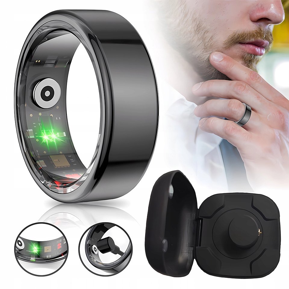 Smartringi Zdrowotny Monitor Snu ROZ.9, 19mm Czarny Etui Ładujące