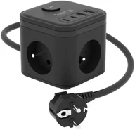 Listwy zasilające - Listwa zasilająca Kerg Kostka zasilająca 3-gniazdowa + ładowarka USB-A+USB-C 1,5m 3×1,5mm2 H05VV-F 16A/250V~ Smart czarna - miniaturka - grafika 1