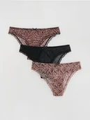 Majtki damskie - Reserved - Siateczkowe majtki figi 3 pack - brązowy - miniaturka - grafika 1