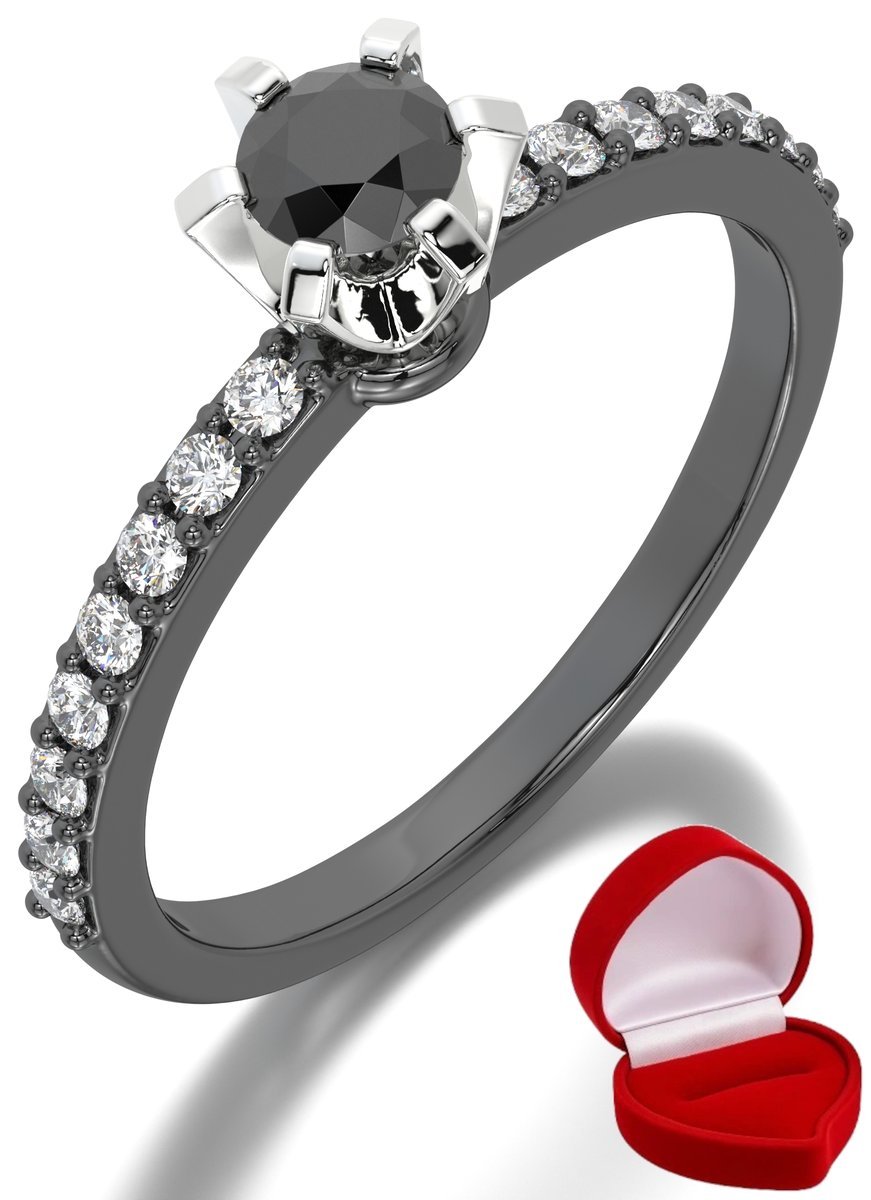 ZŁOTY PIERŚCIONEK ZARĘCZYNOWY 585 14k BRYLANT CZ. 0,24 ct CZARNE ZŁOTO R11