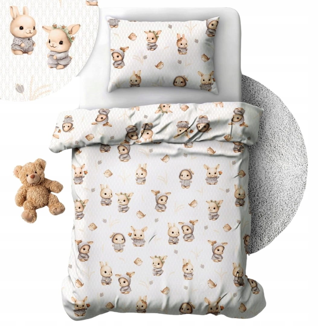 Pościel Dziecięca 120x160 + 50x60 Króliczki Beż Produkt Polski Elegancka