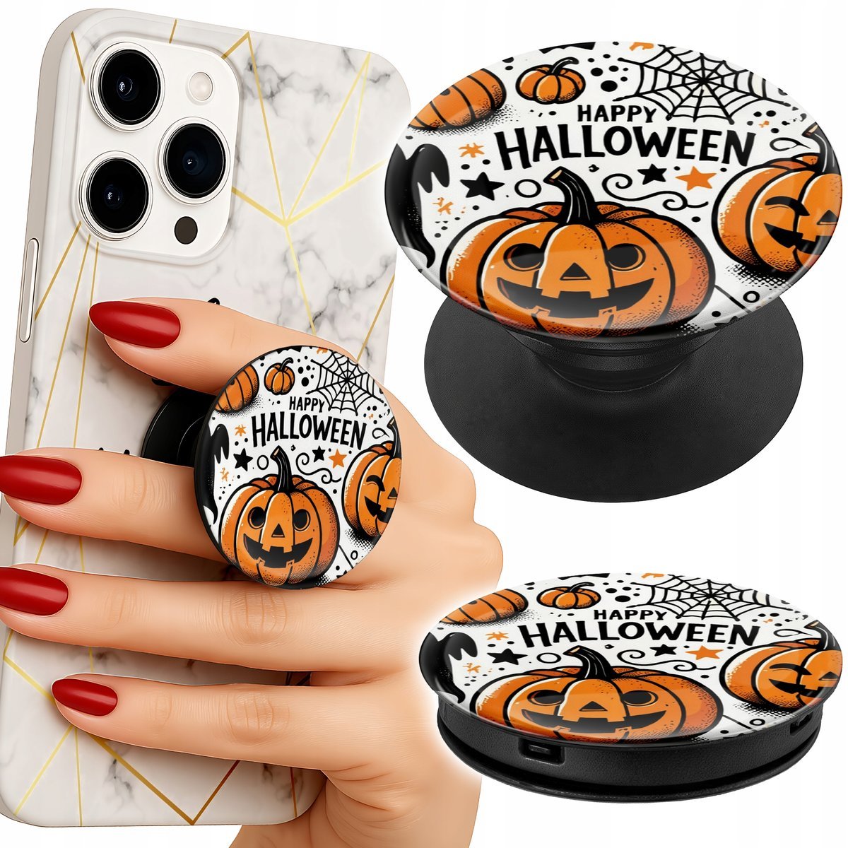 Uchwyt do telefonu Popsocket na palce/stojak DYNIA HALOWEEN