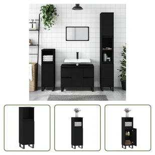 The Living Store Szafka łazienkowa czarna 30x30x100 cm materiał drewnopochodny - Szafki łazienkowe - miniaturka - grafika 1