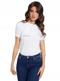 GUESS BIAŁA BAWEŁNIANA BLUZKA NADRUK 3D KLASYCZNY KOLOR S GXA - Bluzki damskie - miniaturka - grafika 1