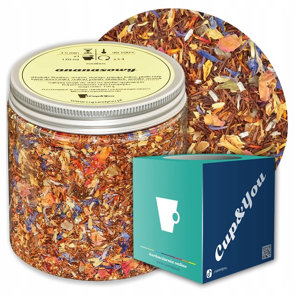 Herbata rooibos z czerwonokrzewu ANANASOWA o smaku ananasa z nutą wanilii - herbata liściasta sypana mieszanka napar susz - gotowa na prezent upominek