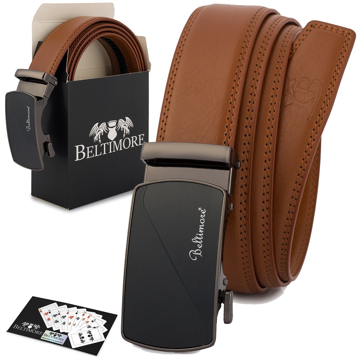 Pasek męski skórzany klamra automatyczna brązowy Beltimore A47 brązowy, beżowy r.115-130 cm